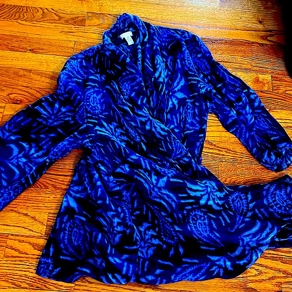🦋💯Linen beautifulRoyalBlue&WhiteWrap.Front&Side Tie.Pristine ChicoS:2Washable